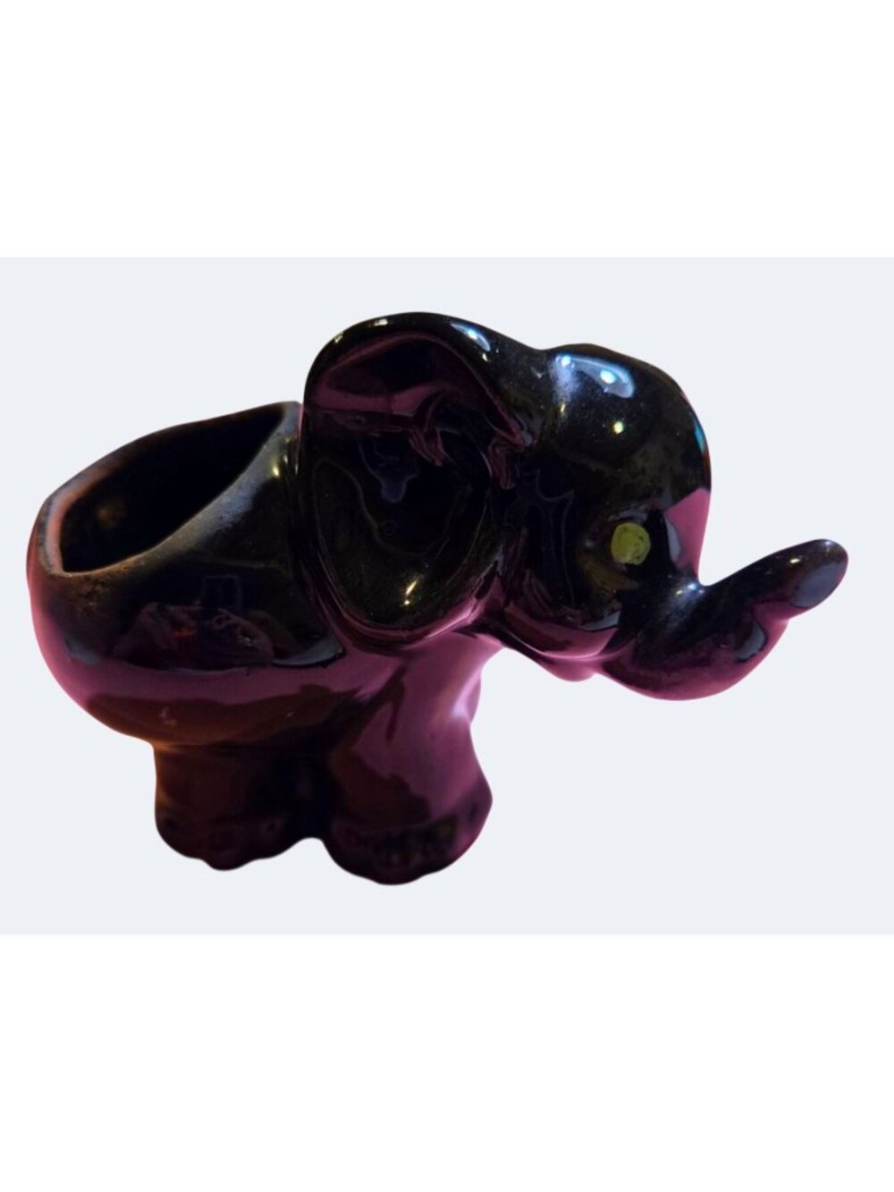Vintage Ceramic Elephant Planter Figurine Glossy Black Pink Accents Unique Home